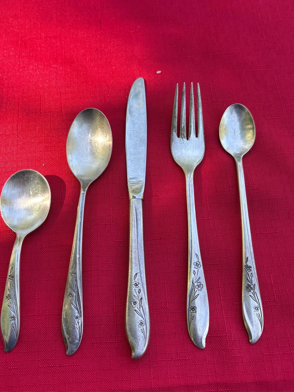 Child’s Floral-Engraved Flatware Set Roger Brothers Springtime pattern
